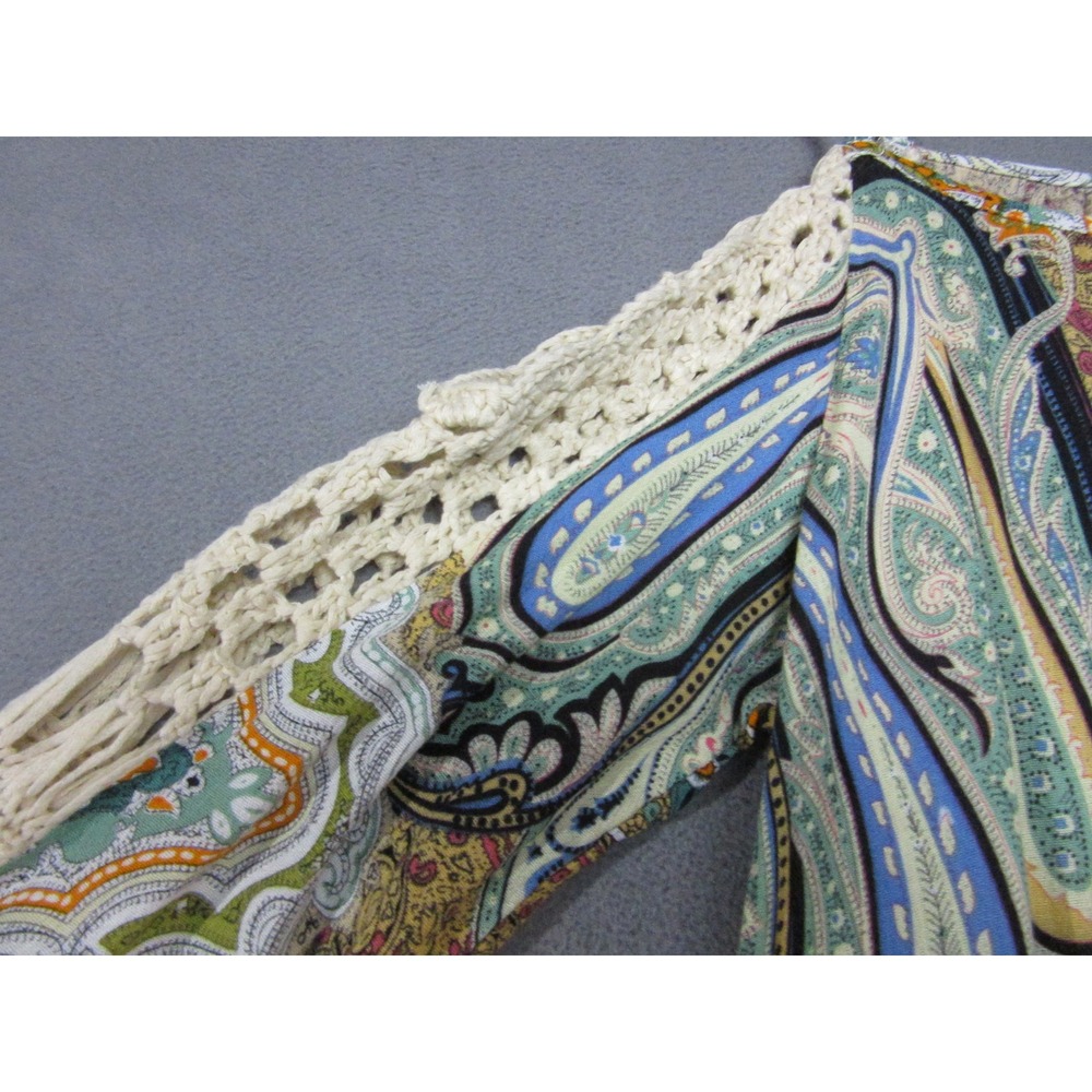 Umgee Top Womens Small Multi Paisley Cold Shoulder Crochet Trim Bell Sleeve Boho - Picture 3 of 14